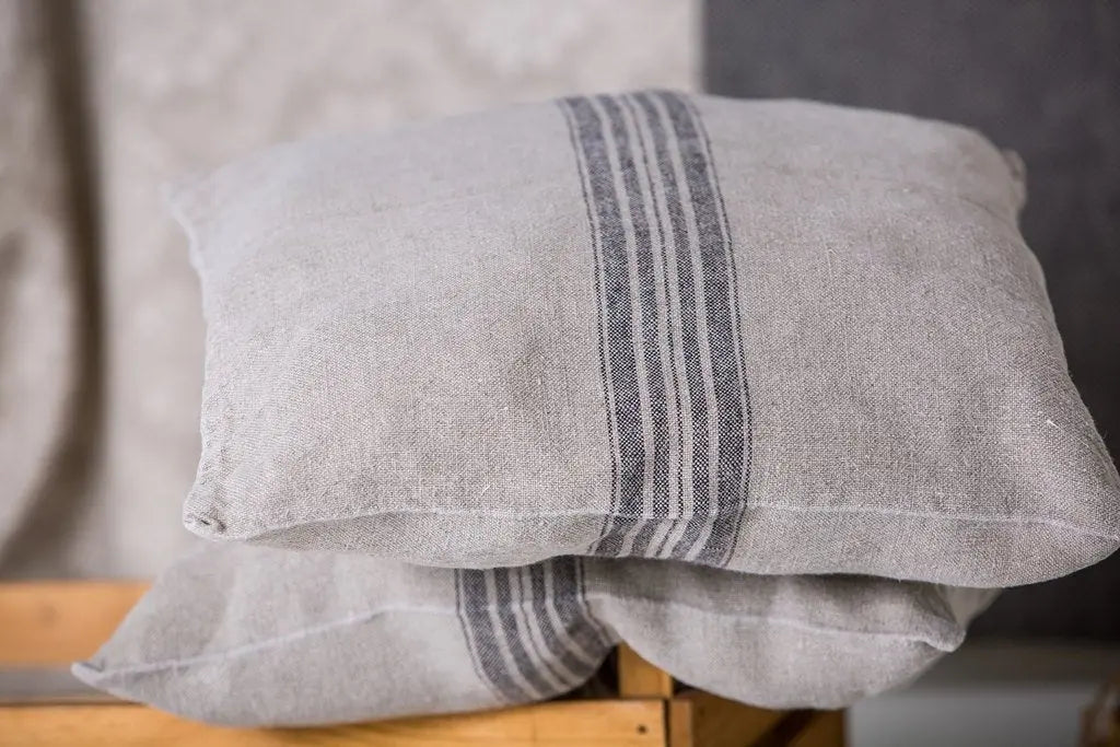 Natural Striped Gray Linen Shams - Epic Linen luxury linen