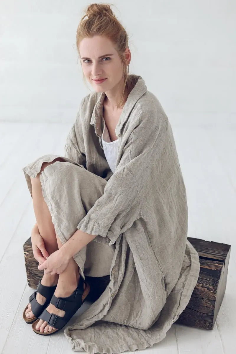 Oversized Linen Jacket with Buttons 3/4 Sleeves - Epic Linen luxury linen