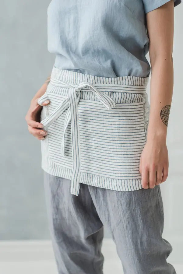 Patterned Linen Mini Cafe Apron - Epic Linen luxury linen