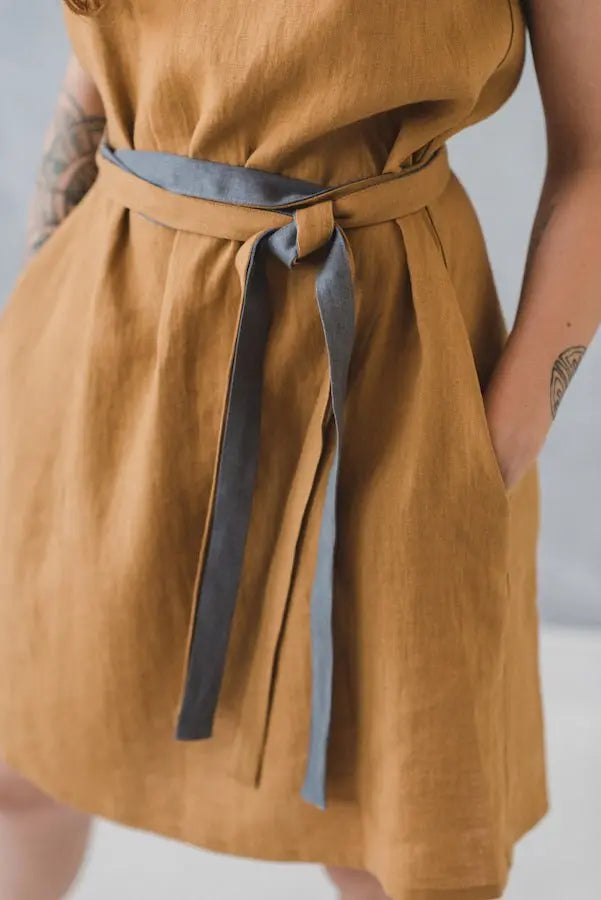 READY TO SHIP Linen Dress with Tie Belts - Epic Linen luxury linen