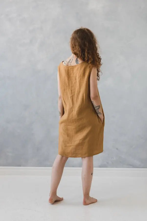 READY TO SHIP Linen Dress with Tie Belts - Epic Linen luxury linen