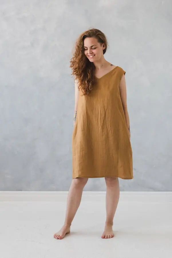 READY TO SHIP Linen Dress with Tie Belts - Epic Linen luxury linen