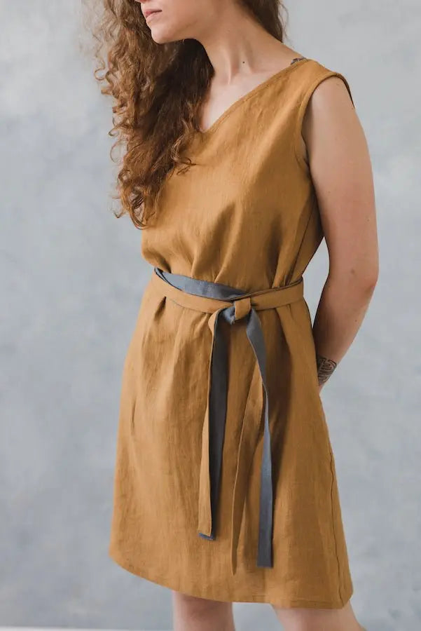 READY TO SHIP Linen Dress with Tie Belts - Epic Linen luxury linen