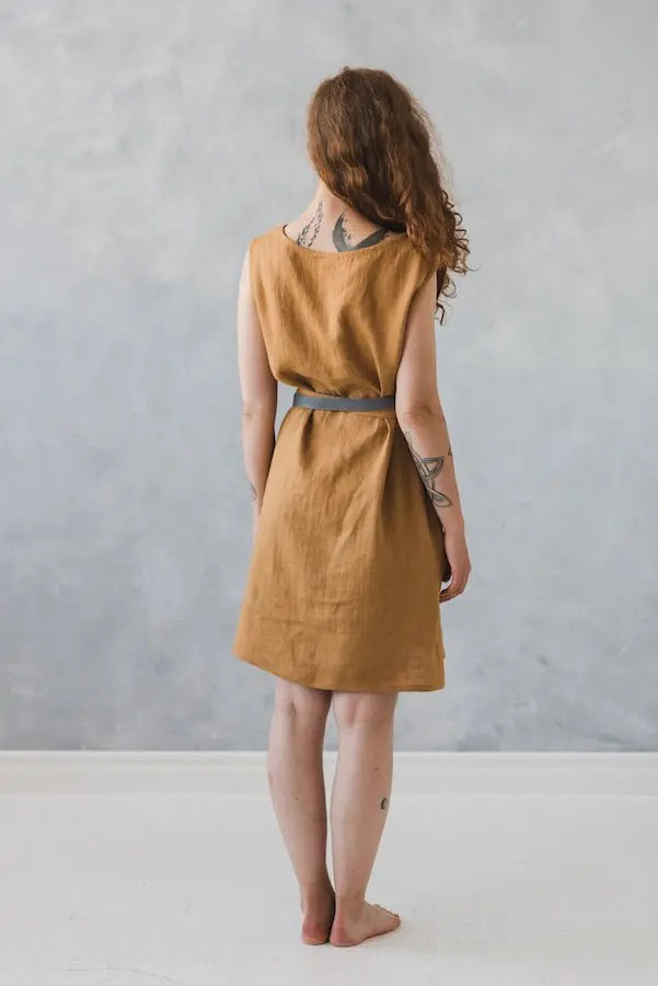 READY TO SHIP Linen Dress with Tie Belts - Epic Linen luxury linen