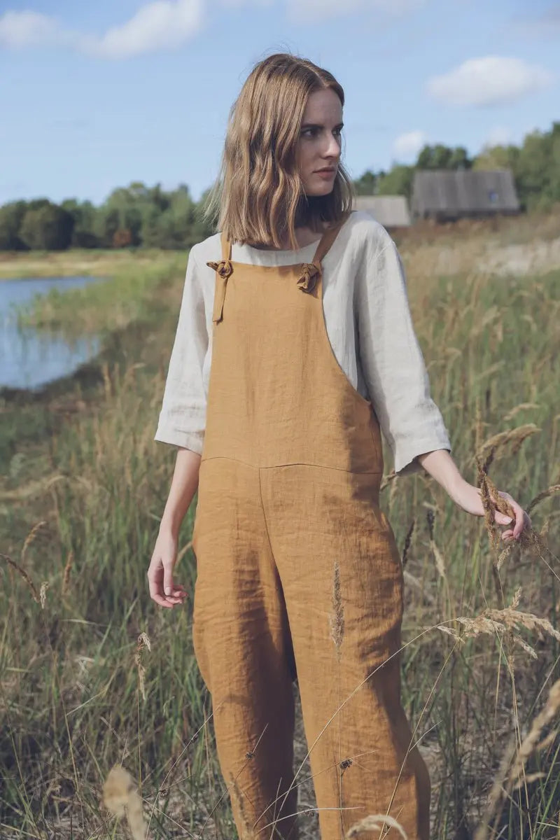 READY TO SHIP Linen Jumpsuit with Adjustable Straps - Epic Linen luxury linen