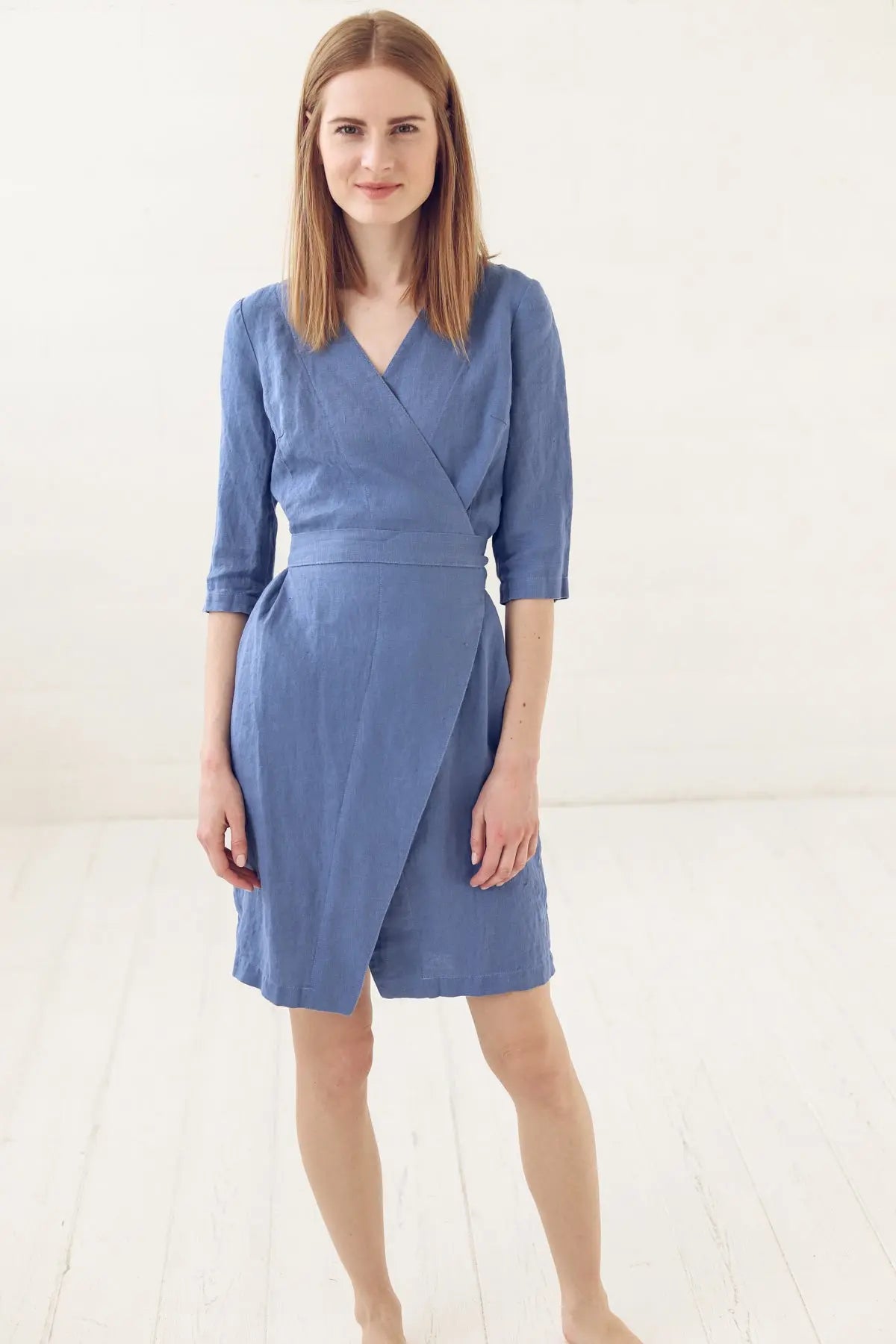 READY TO SHIP Linen Wrap Summer Dress with Belt - Epic Linen luxury linen