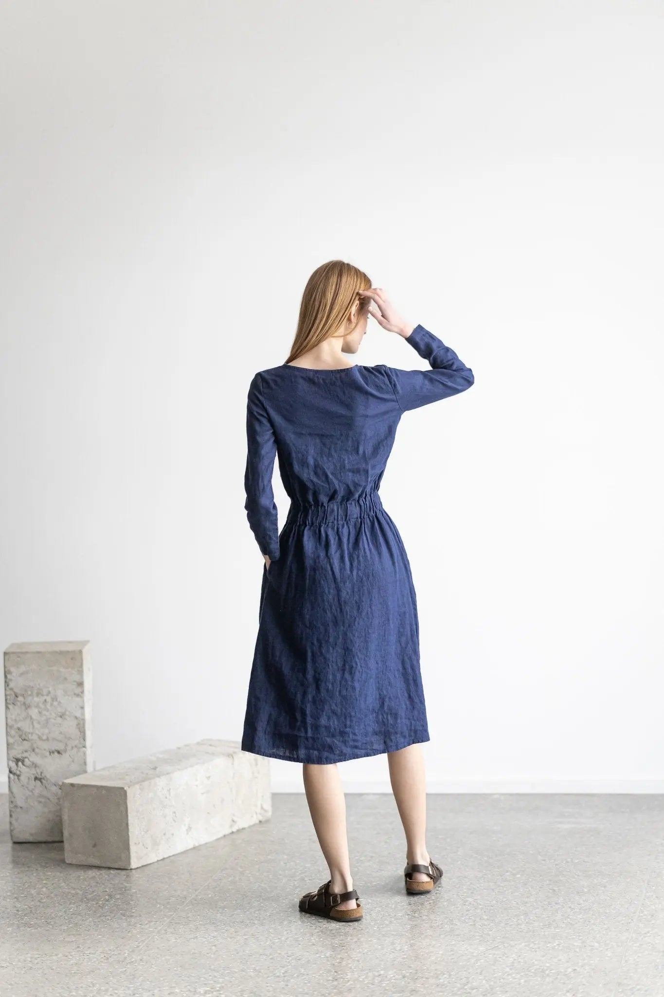 READY TO SHIP Long sleeves Fitted Linen Dress - Epic Linen luxury linen