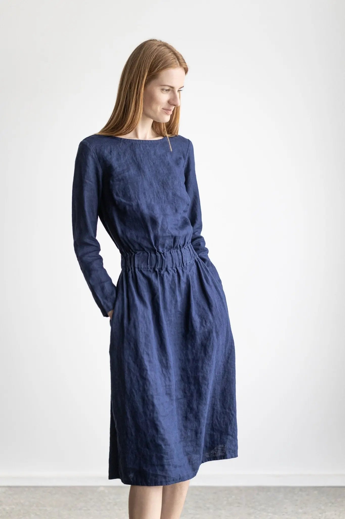 READY TO SHIP Long sleeves Fitted Linen Dress - Epic Linen luxury linen