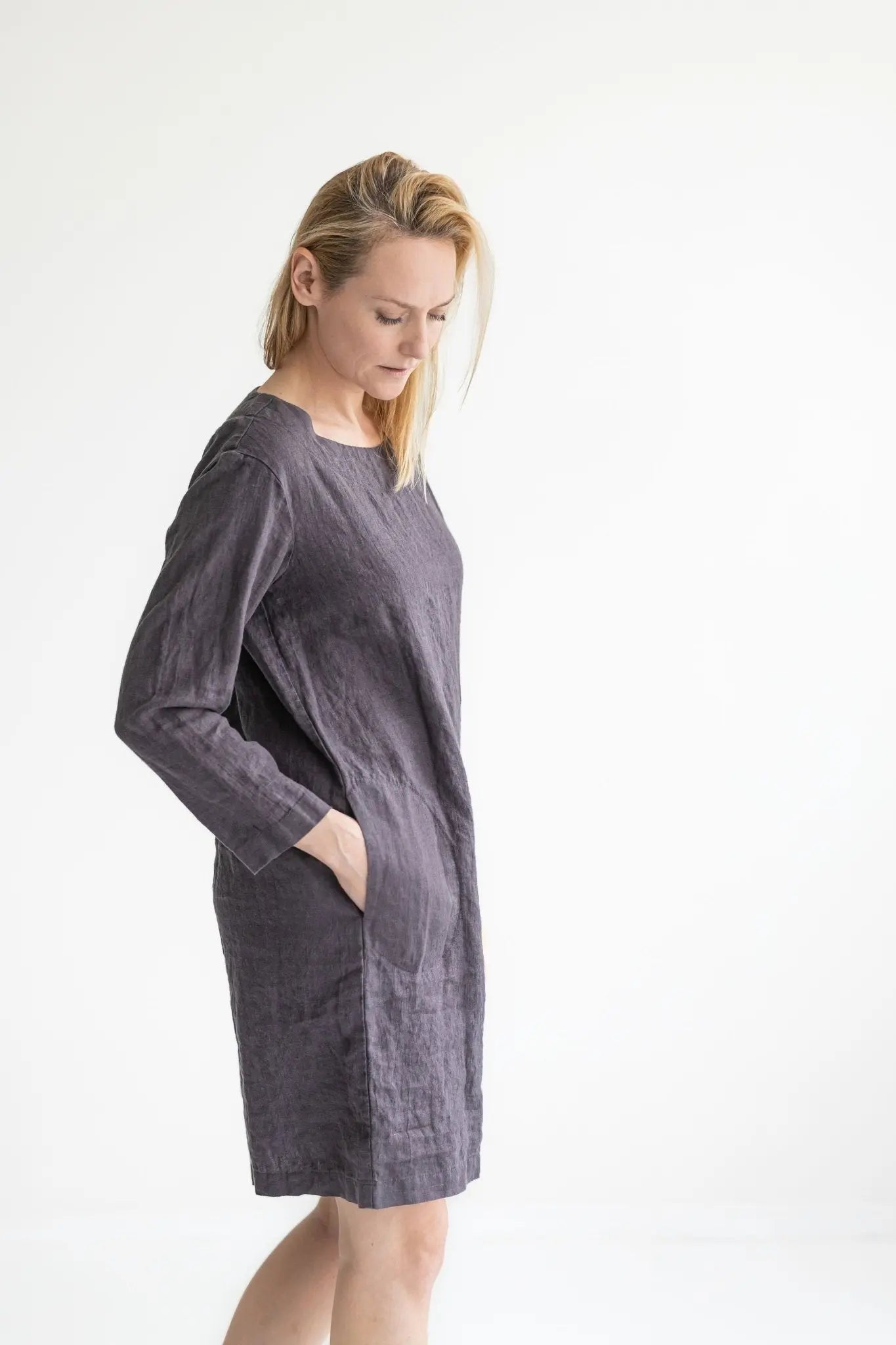 READY TO SHIP Long Sleeves Linen Dress - Epic Linen luxury linen