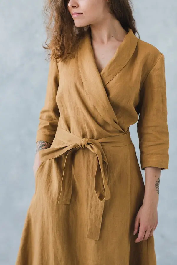 READY TO SHIP Maxi Linen Wrap Dress - Epic Linen luxury linen