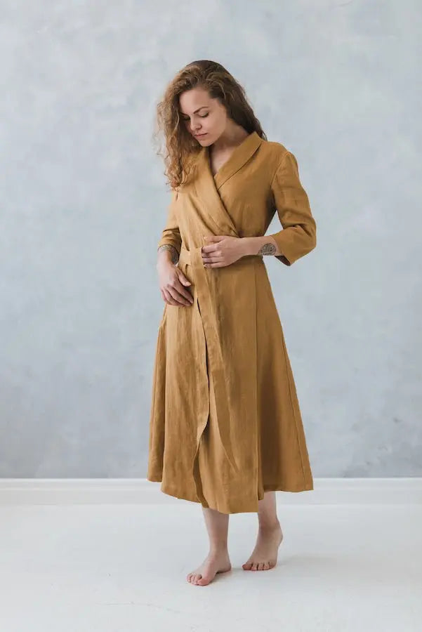 READY TO SHIP Maxi Linen Wrap Dress - Epic Linen luxury linen