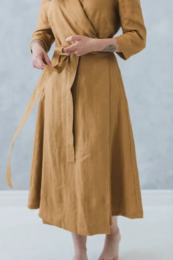 READY TO SHIP Maxi Linen Wrap Dress - Epic Linen luxury linen