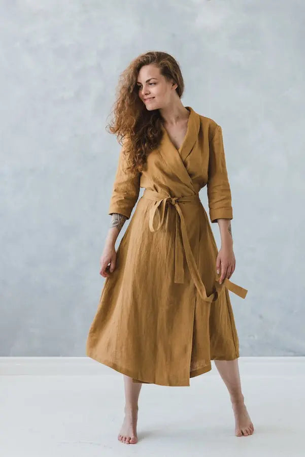 READY TO SHIP Maxi Linen Wrap Dress - Epic Linen luxury linen