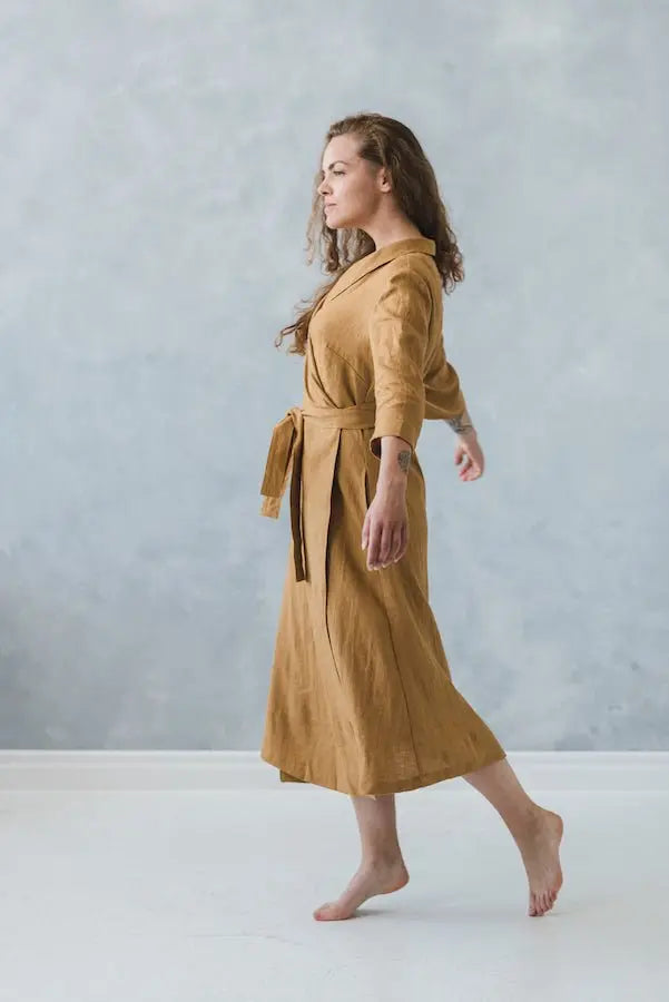 READY TO SHIP Maxi Linen Wrap Dress - Epic Linen luxury linen