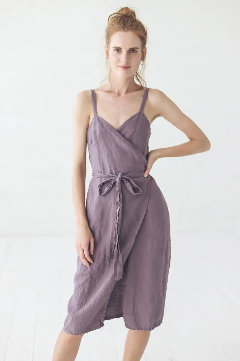 READY TO SHIP Wrap Linen Dress - Epic Linen luxury linen