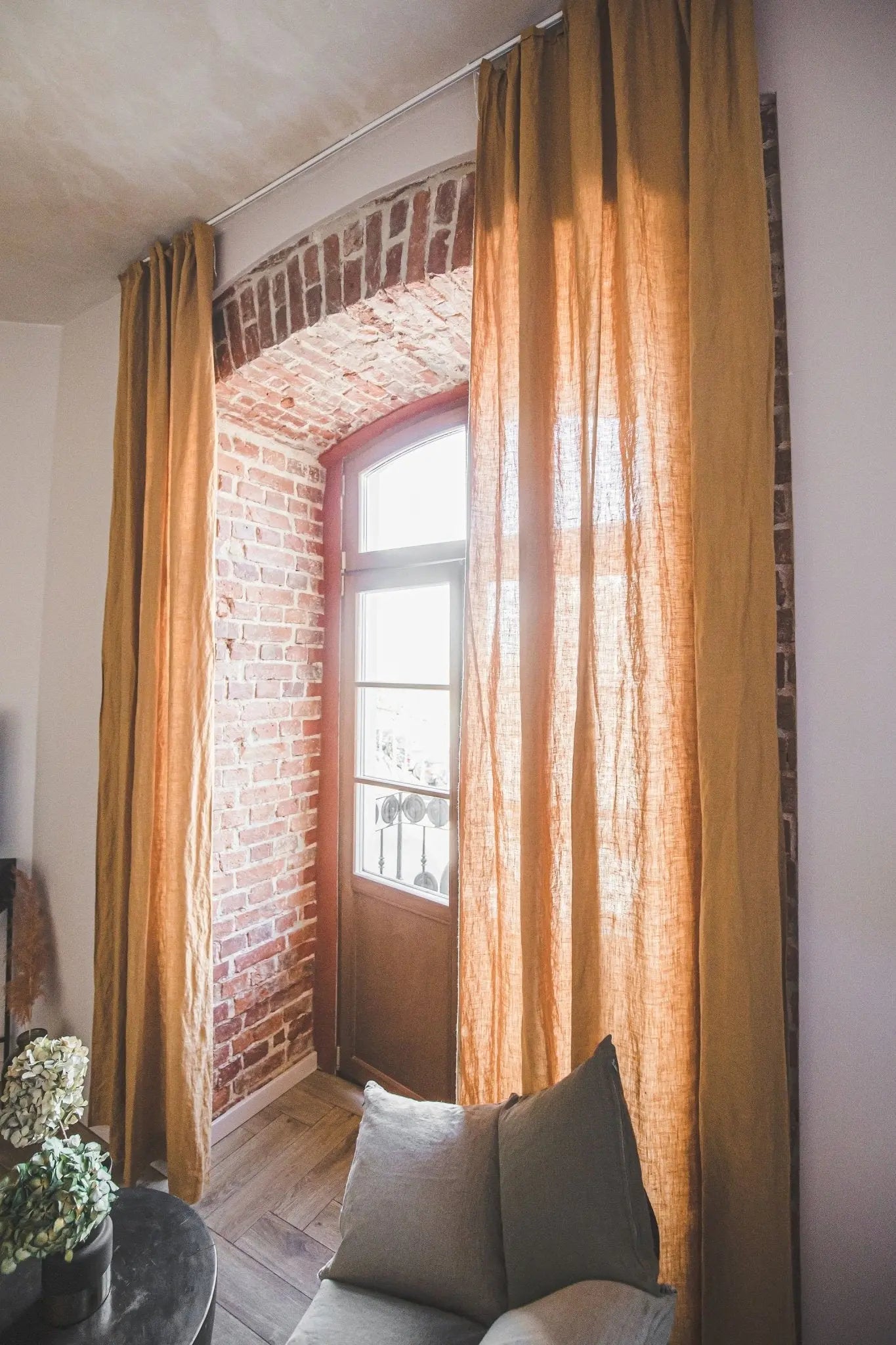 Ripple Fold Natural Linen Curtains in Mustard - Epic Linen luxury linen