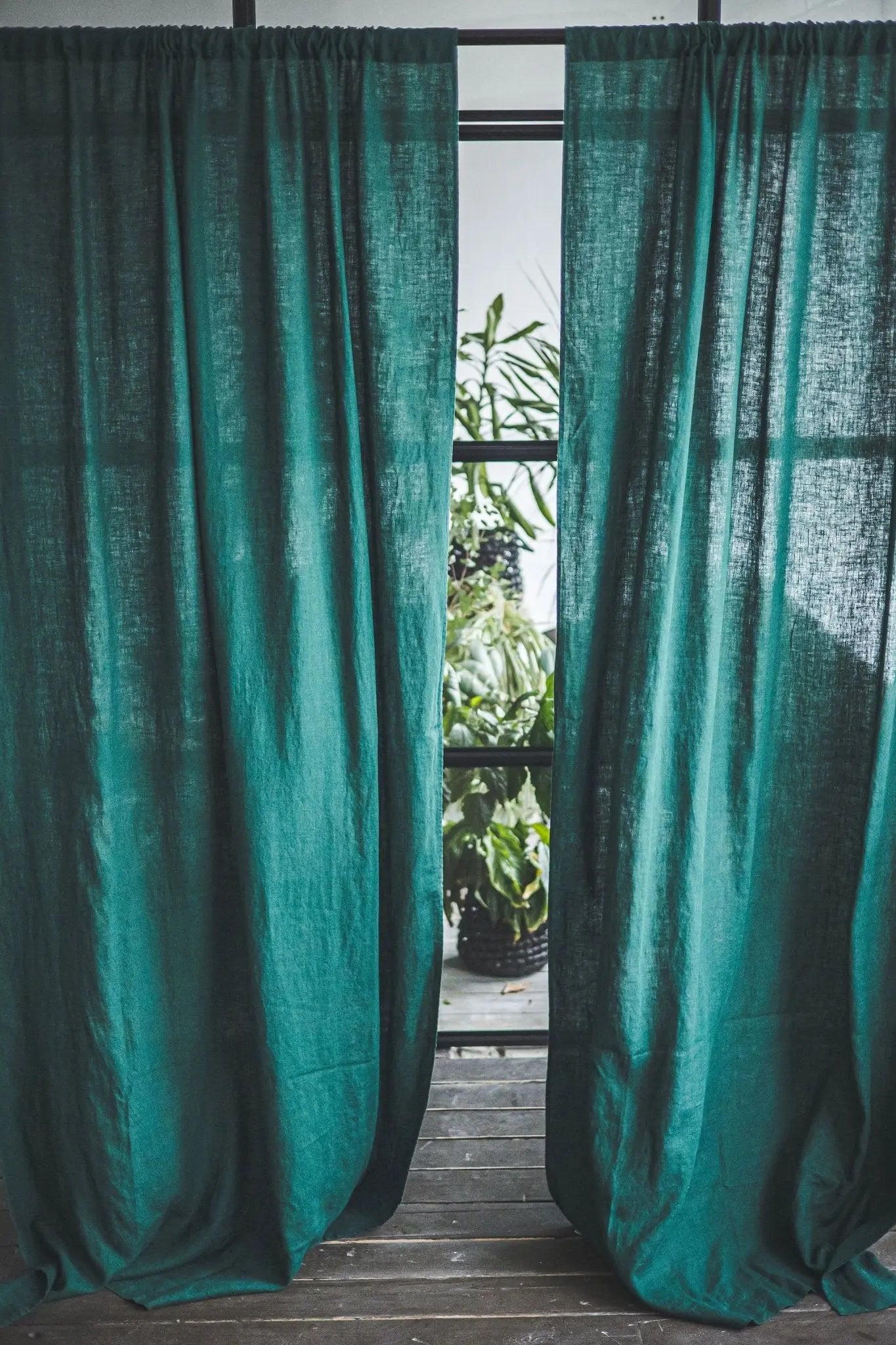 Rod Pocket Linen Curtain Panel in Dark Green - Epic Linen luxury linen