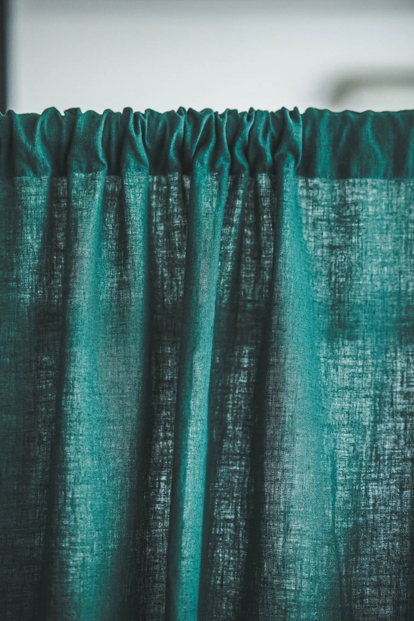 Rod Pocket Linen Curtain Panel in Dark Green - Epic Linen luxury linen