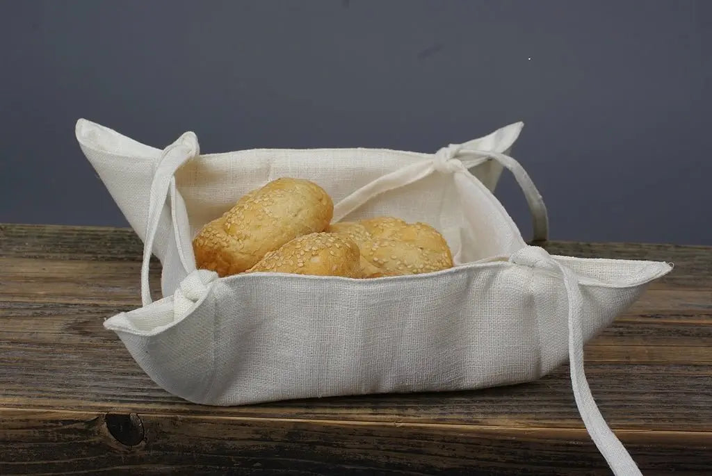 Rustic White Linen Kitchen Storage Tray - Epic Linen luxury linen