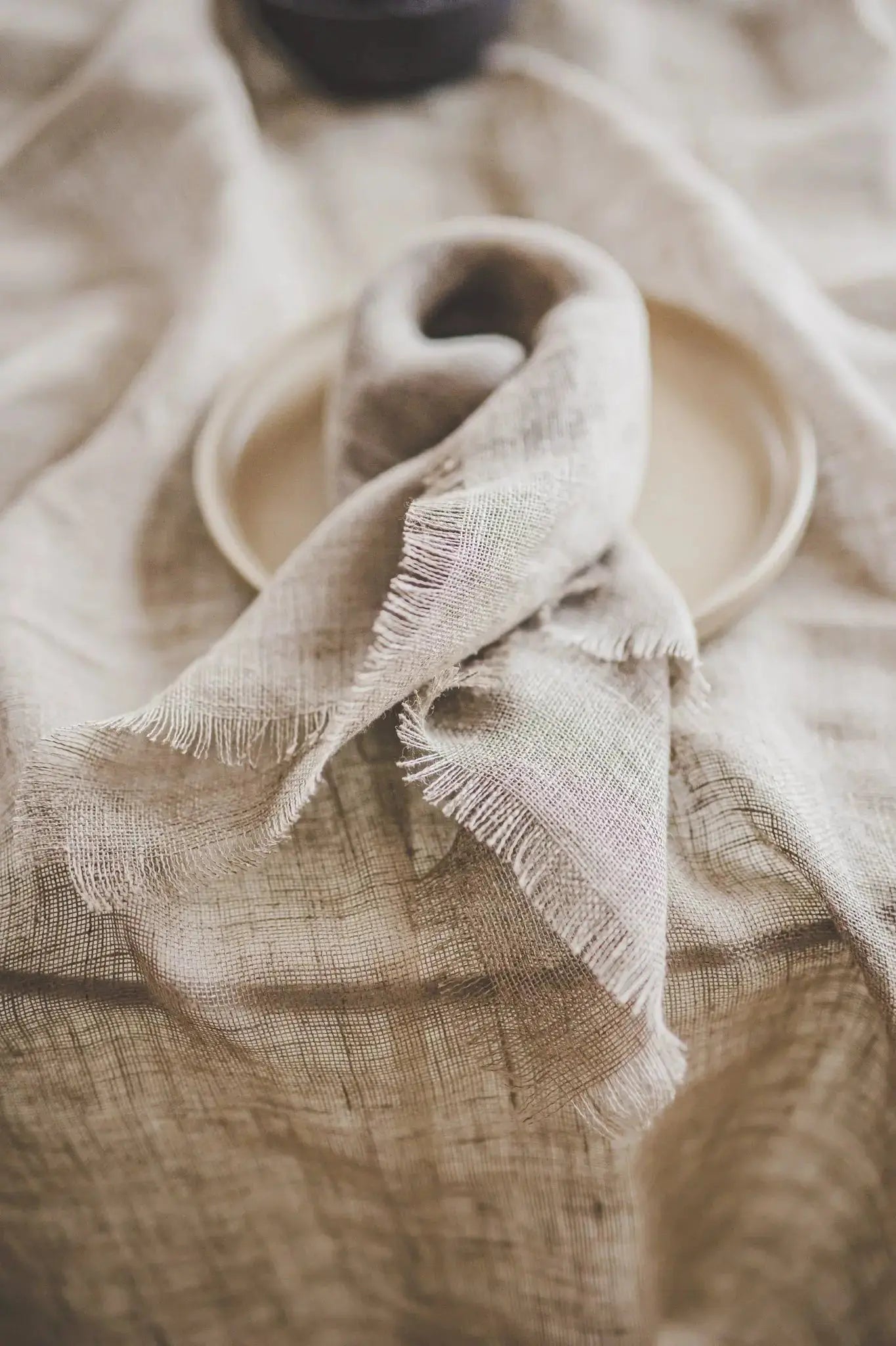 Set of 2 Gauze Linen Raw Edge Napkins In Beige Natural Flax Color - Epic Linen luxury linen