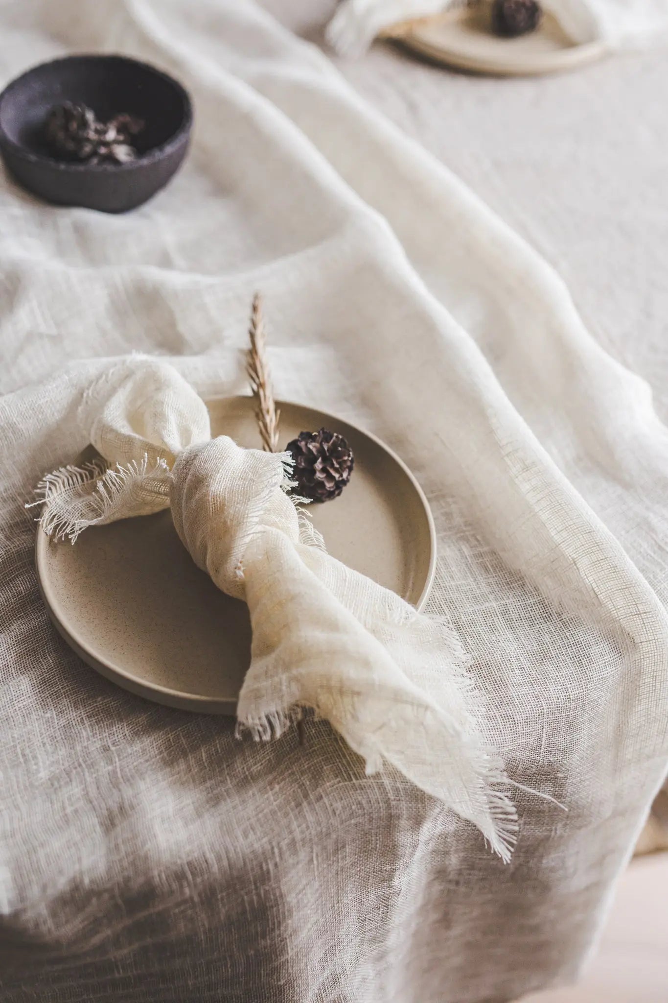 Set of 2 Gauze Linen Raw Edge Napkins In Semi White Color - Epic Linen luxury linen