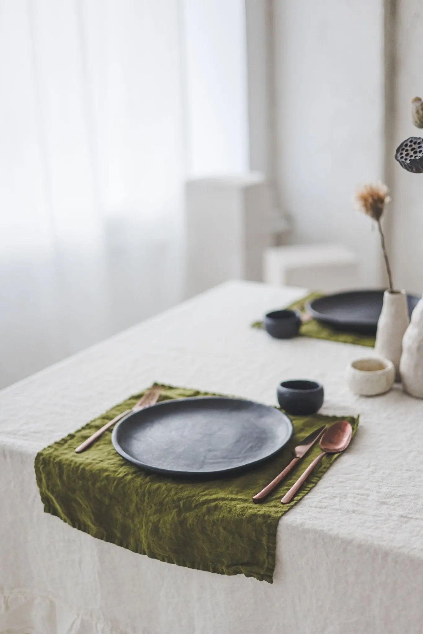 Set of 2 Stonewashed Natural Linen Napkins in Green Moss - Epic Linen luxury linen