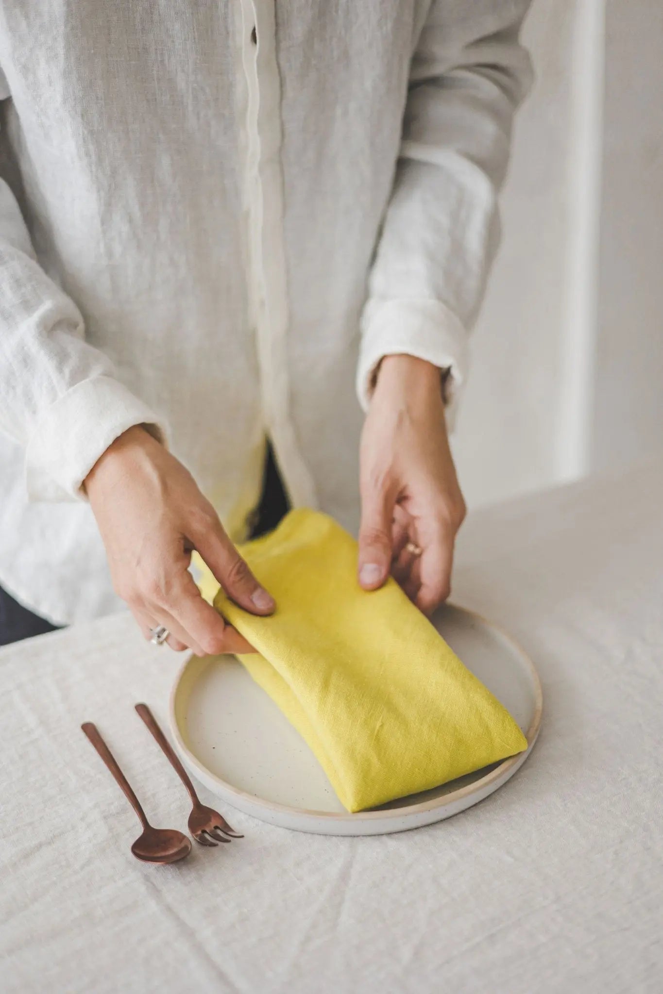 Set of 2 Stonewashed Natural Linen Napkins in Lemon - Epic Linen luxury linen