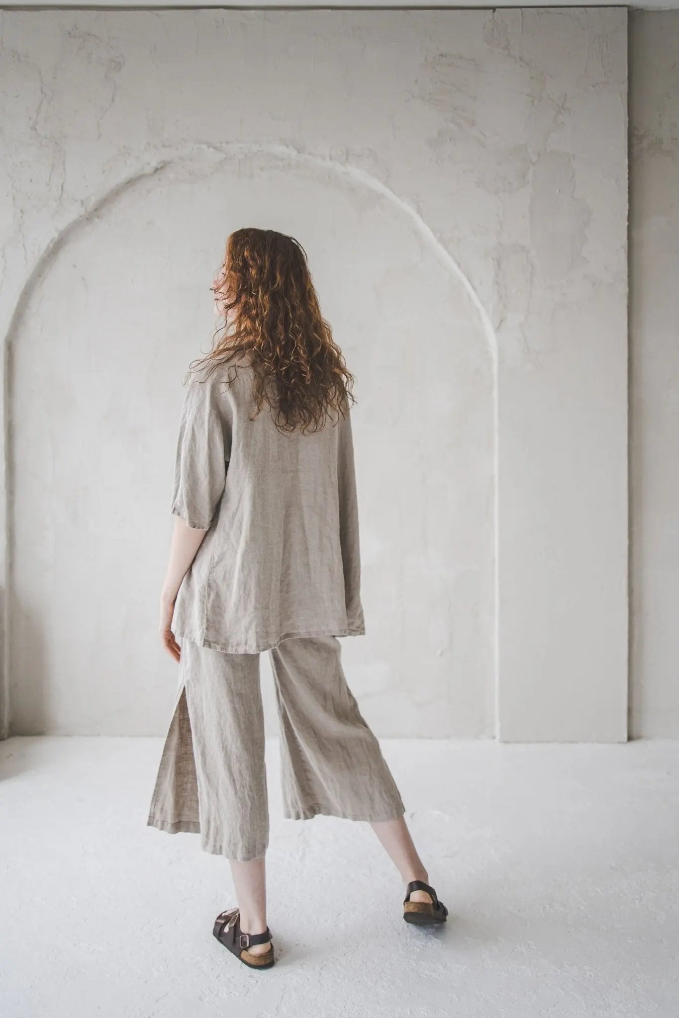 Side slit wide leg pants - Epic Linen luxury linen