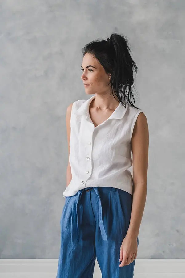 Sleeveless Linen Collar Shirt - Epic Linen luxury linen