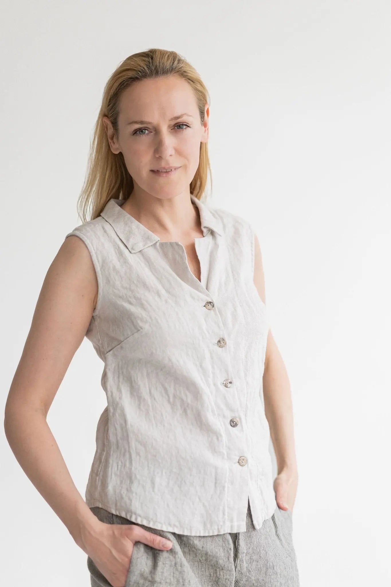 Sleeveless Linen Collar Shirt - Epic Linen luxury linen