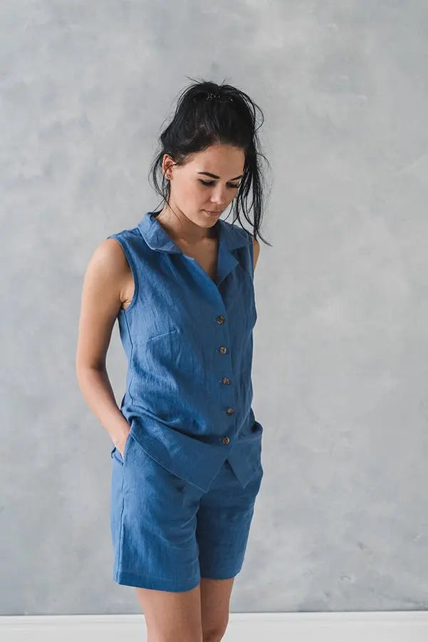 Sleeveless Linen Collar Shirt - Epic Linen luxury linen