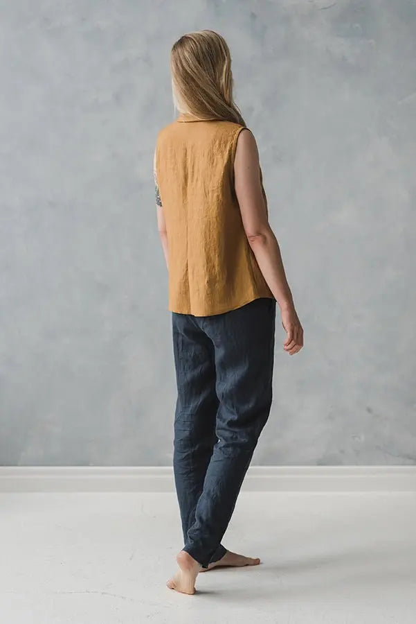 Sleeveless Linen Collar Shirt - Epic Linen luxury linen