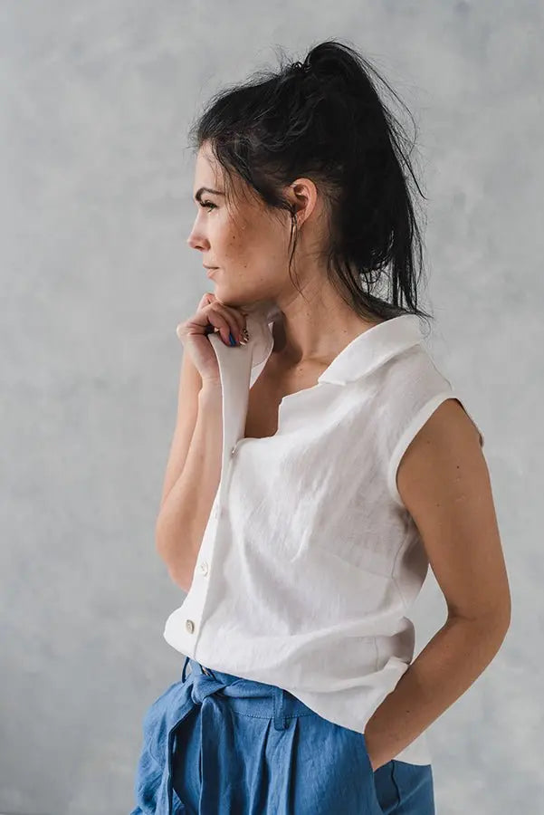 Sleeveless Linen Collar Shirt - Epic Linen luxury linen