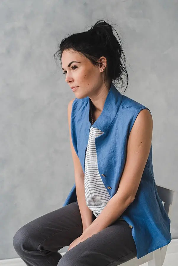 Sleeveless Linen Collar Shirt - Epic Linen luxury linen