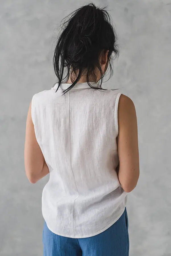 Sleeveless Linen Collar Shirt - Epic Linen luxury linen