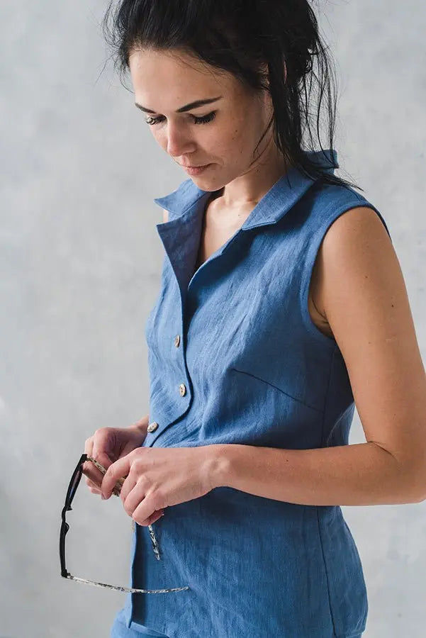 Sleeveless Linen Collar Shirt - Epic Linen luxury linen