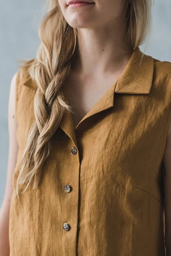 Sleeveless Linen Collar Shirt - Epic Linen luxury linen