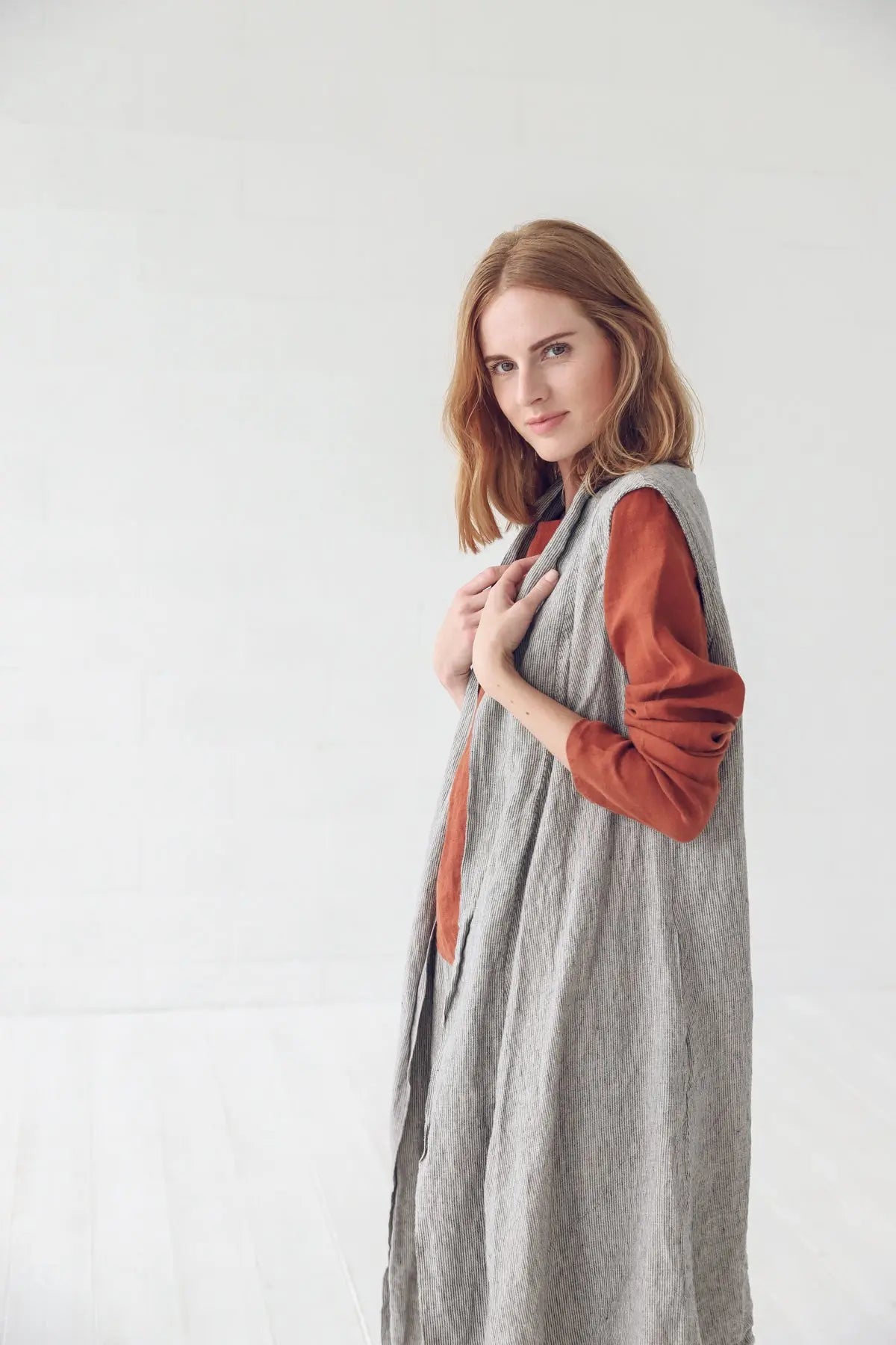 Sleeveless Long Linen Vest - Epic Linen luxury linen