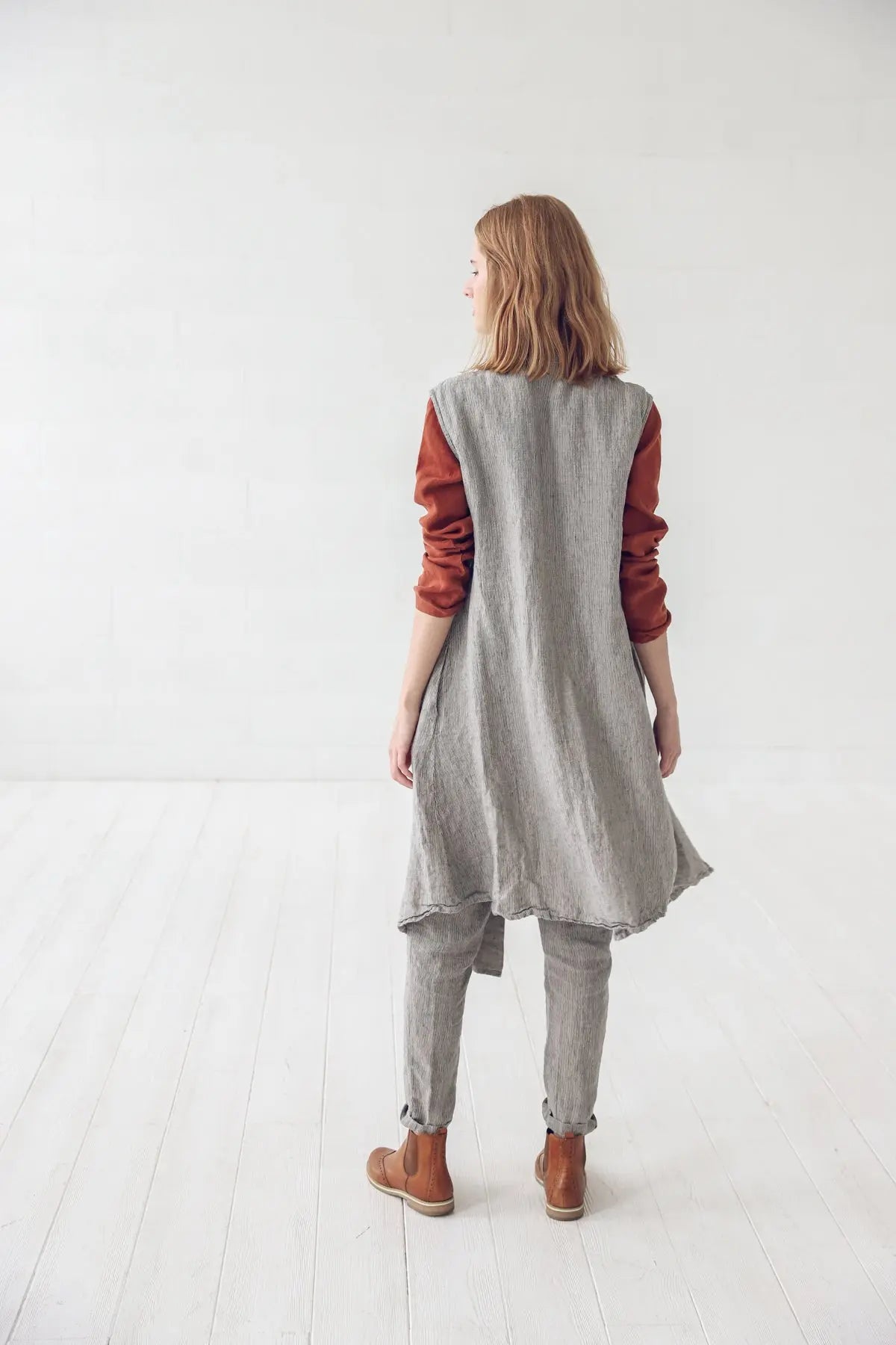 Sleeveless Long Linen Vest - Epic Linen luxury linen