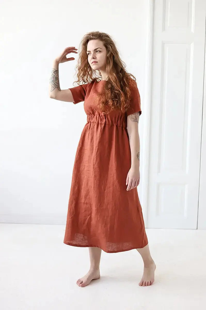 Soft Linen Dress with Pockets and short sleeves - Epic Linen luxury linen