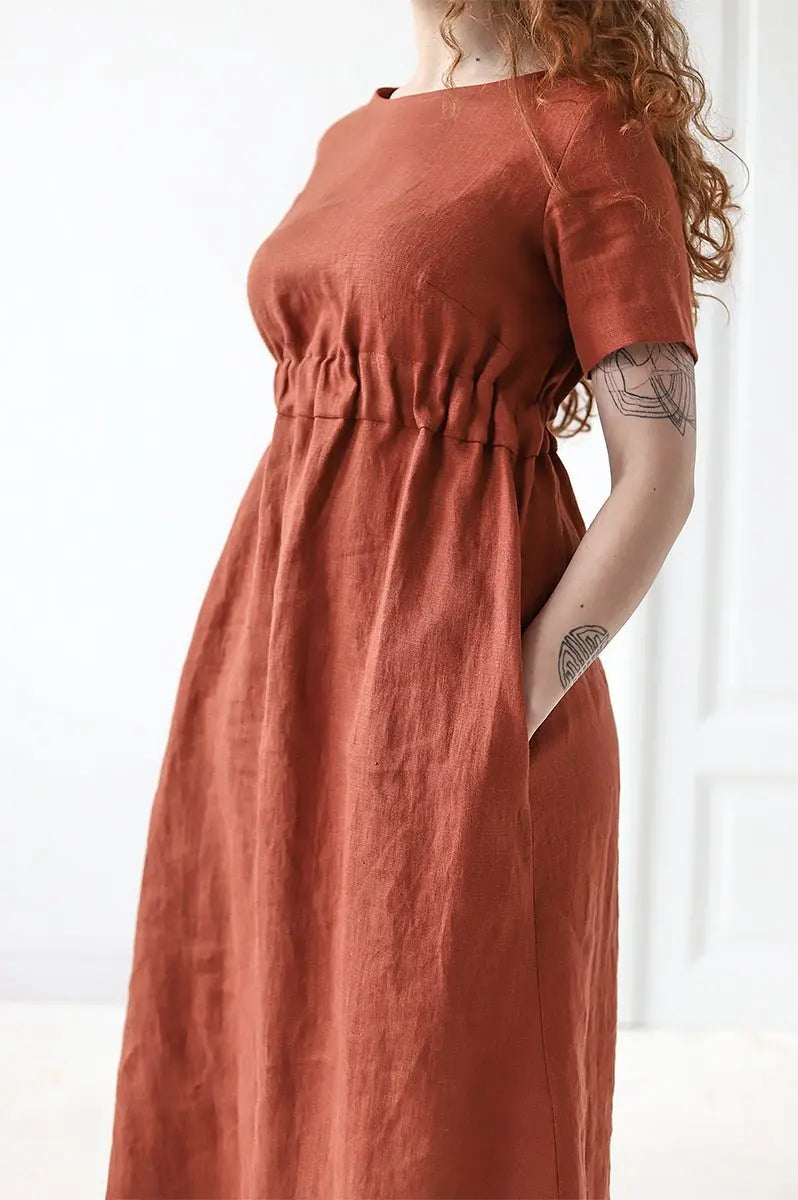 Soft Linen Dress with Pockets and short sleeves - Epic Linen luxury linen