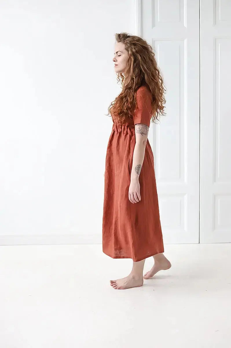 Soft Linen Dress with Pockets and short sleeves - Epic Linen luxury linen