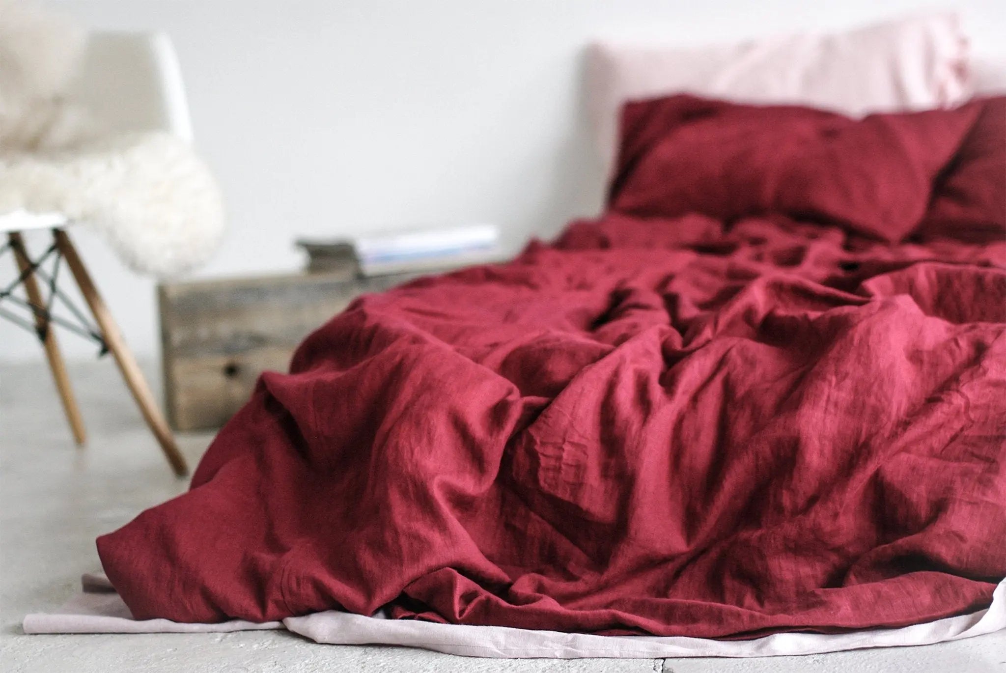 Soft Linen Duvet Cover Dark Cherry Red - Epic Linen luxury linen