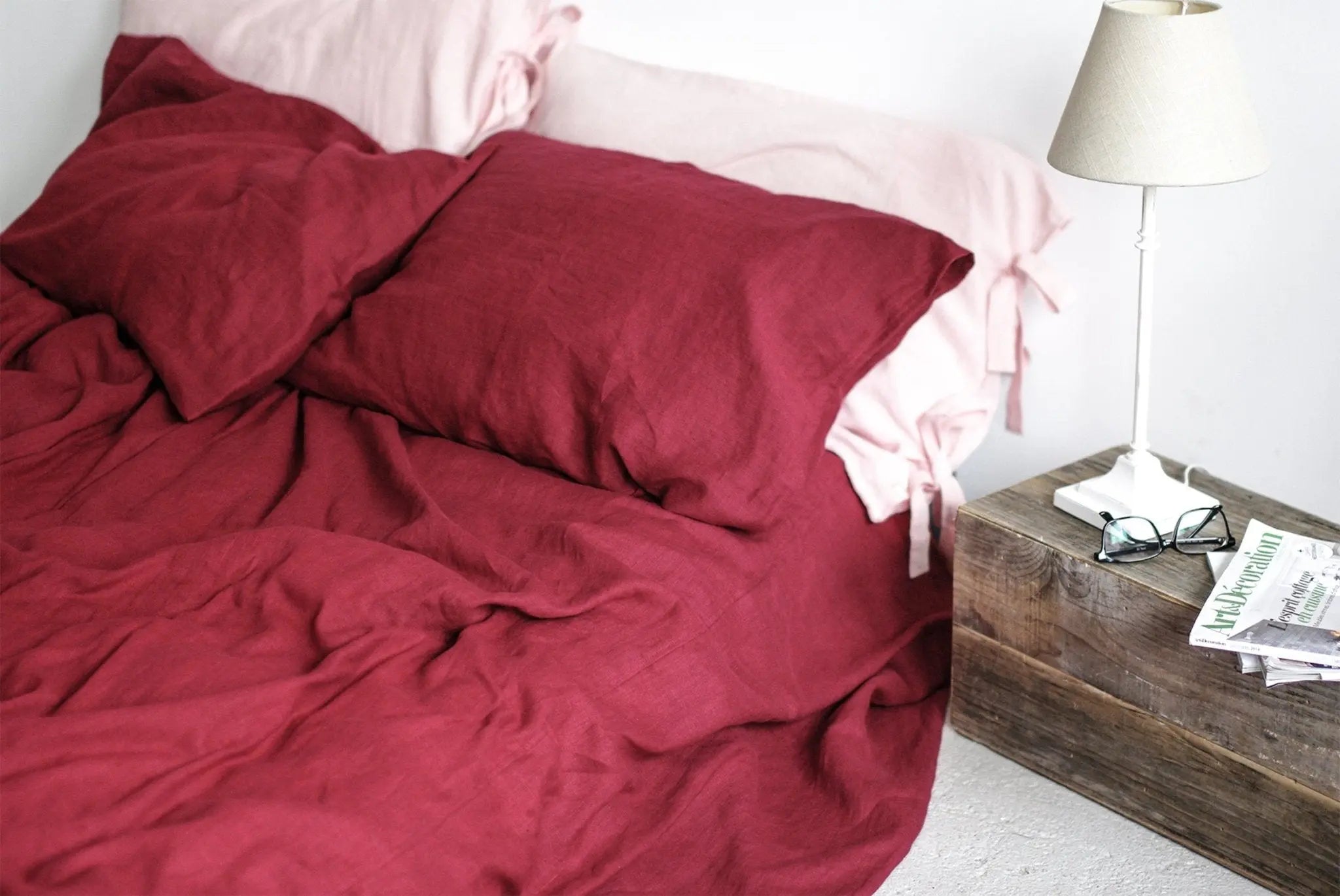 Soft Linen Duvet Cover Dark Cherry Red - Epic Linen luxury linen