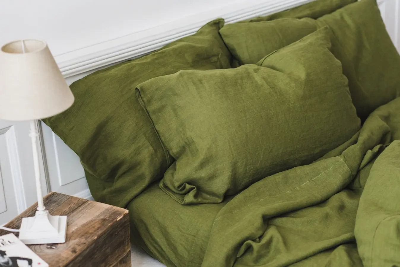 Soft Linen Duvet Cover in Green Moss - Epic Linen luxury linen