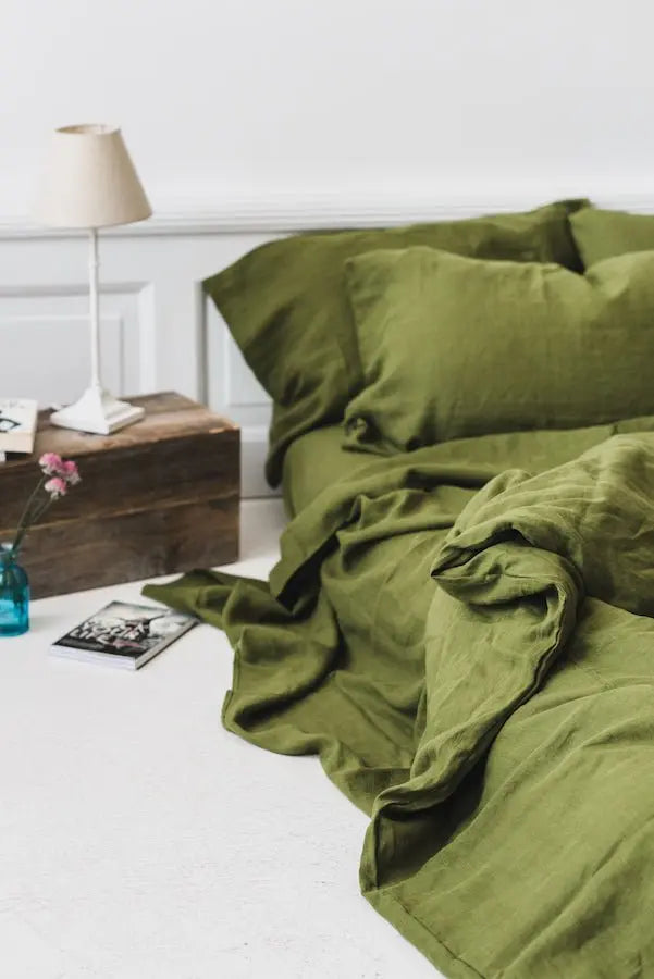 Soft Linen Duvet Cover in Green Moss - Epic Linen luxury linen