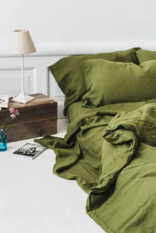 Soft Linen Duvet Cover in Green Moss - Epic Linen luxury linen