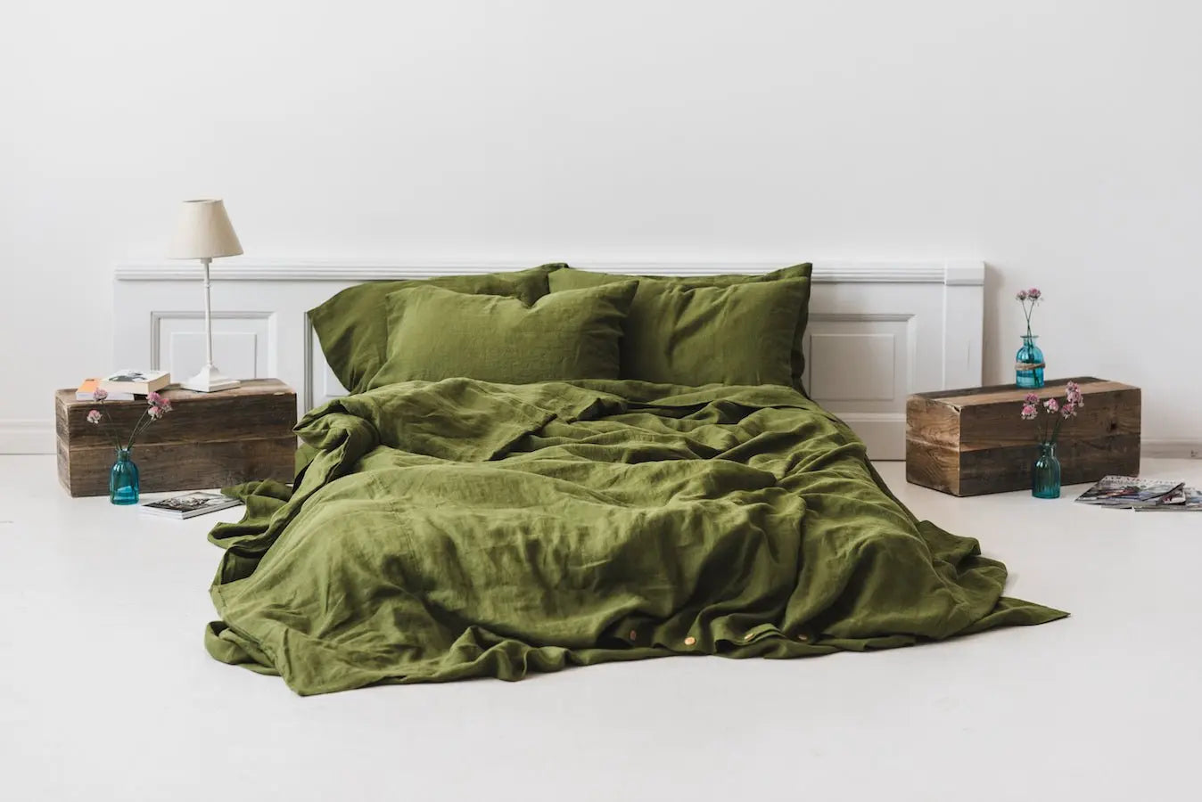 Soft Linen Duvet Cover in Green Moss - Epic Linen luxury linen