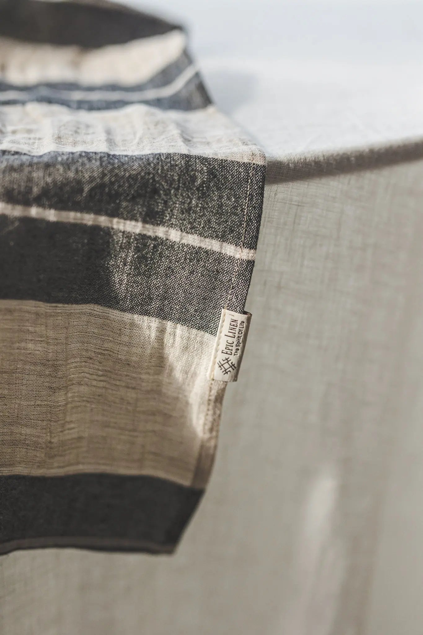 Striped Natural Gray Soft Linen Table Runner - Epic Linen luxury linen