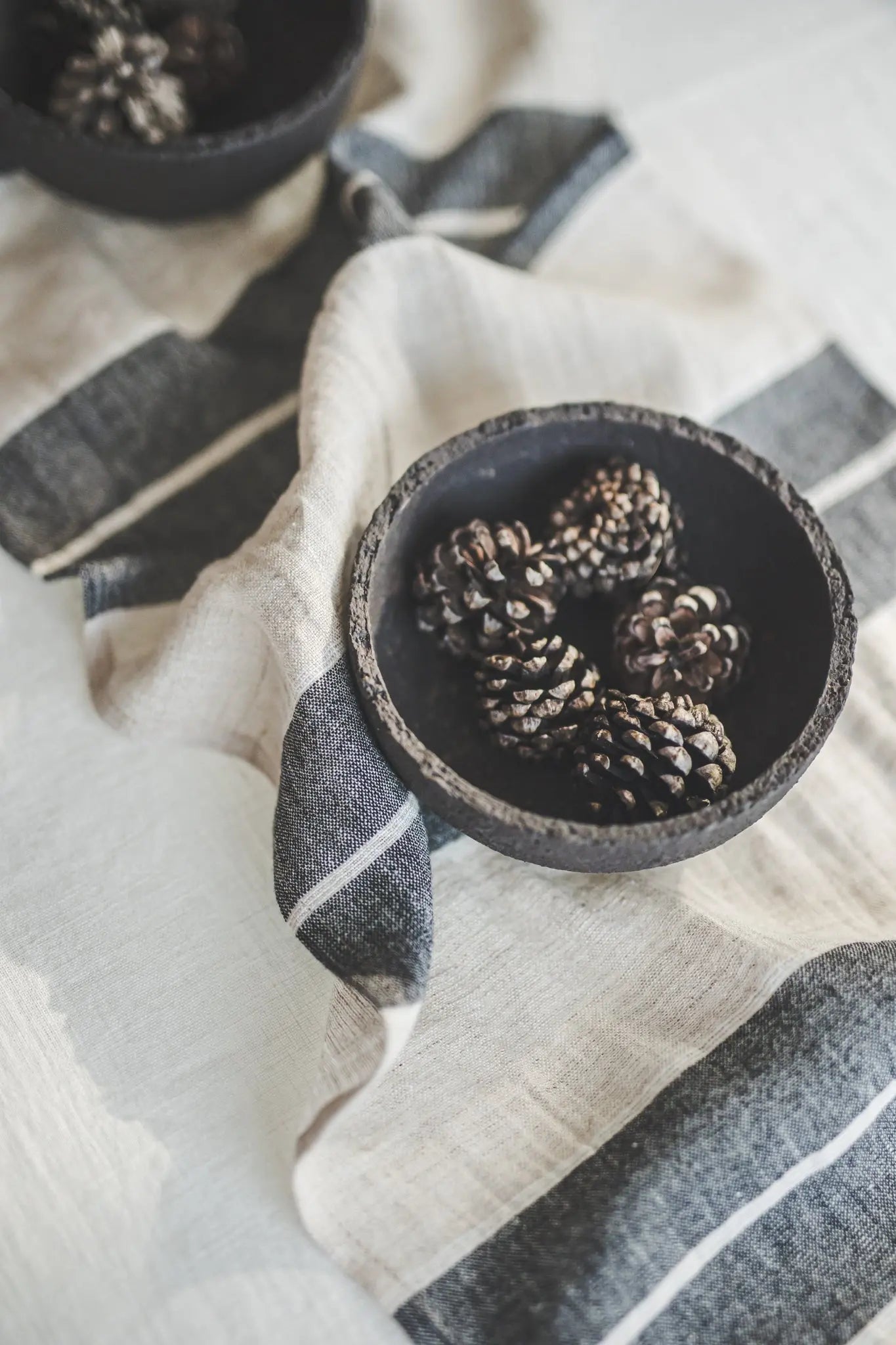 Striped Natural Gray Soft Linen Table Runner - Epic Linen luxury linen